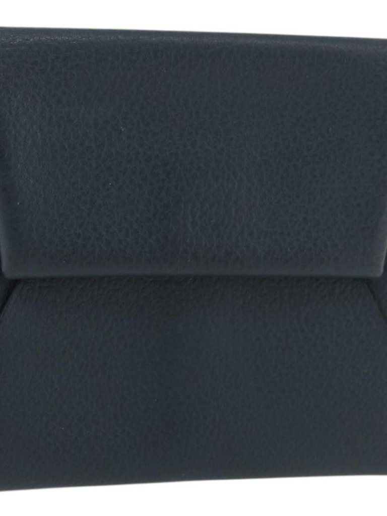 Hermes Pastier Coin Purse Leather Navy Silver Auth Ba12337